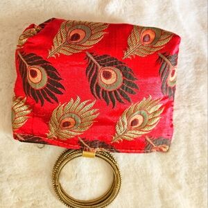 New red ethnic silk brocade evening bag